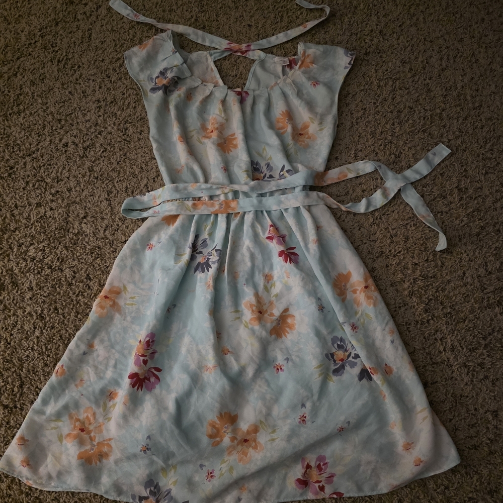 LC Lauren Conrad Floral Dress - Light Blue and Orange